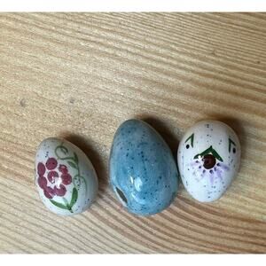 Mini Hand Painted Ceramic Easter Eggs 1” Floral Speckled Set of 3